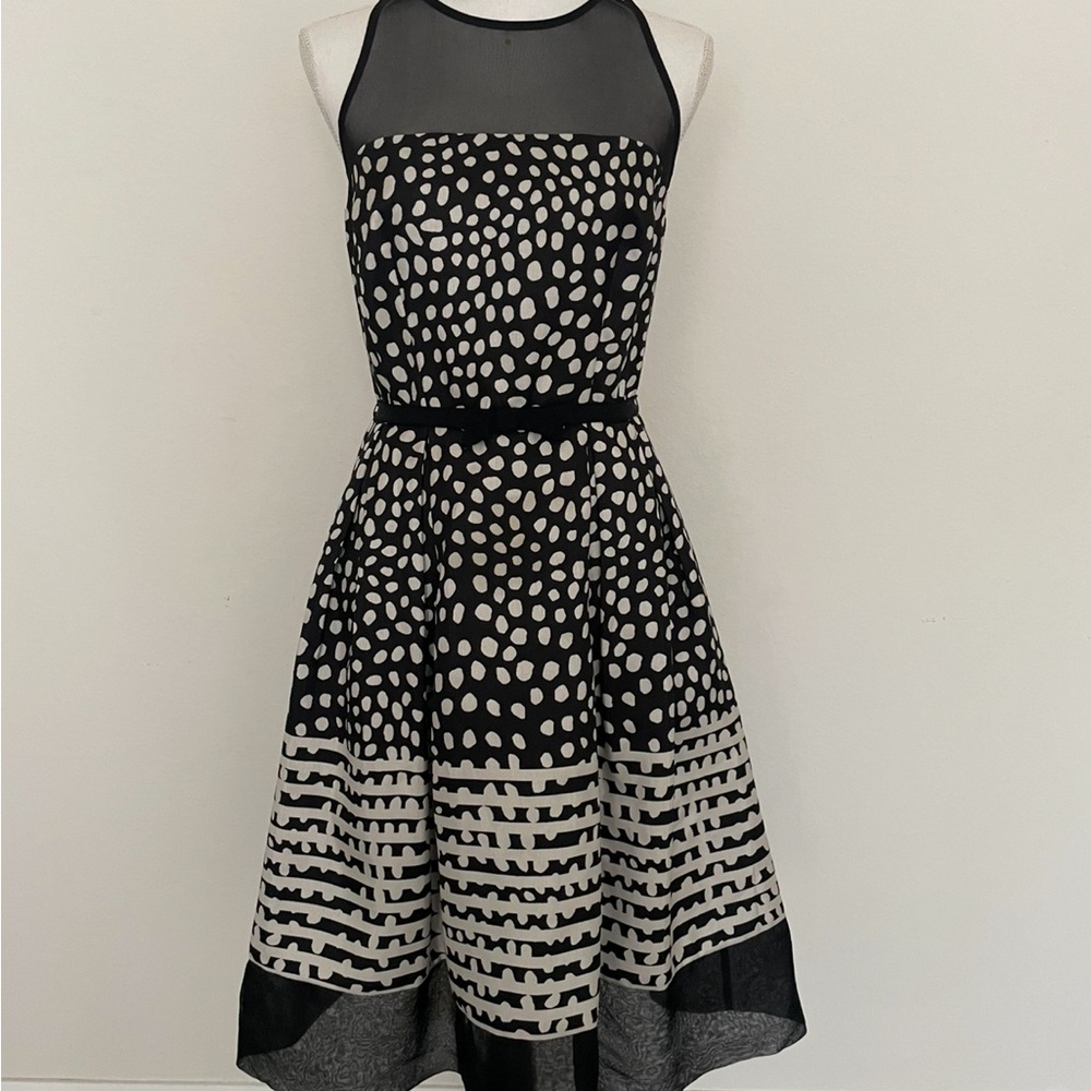 Taylor Black and White Patterned Midi Dress